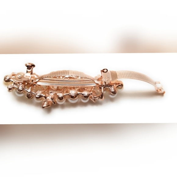 Crystal & Pearl Hear Spring Hair Clip Barrette (2) - Picture 3 of 4